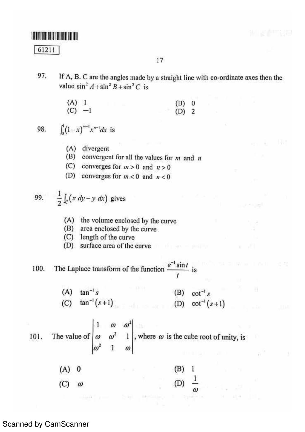 CUSAT CAT 2011 PG Mathematics Question Paper - Page 18