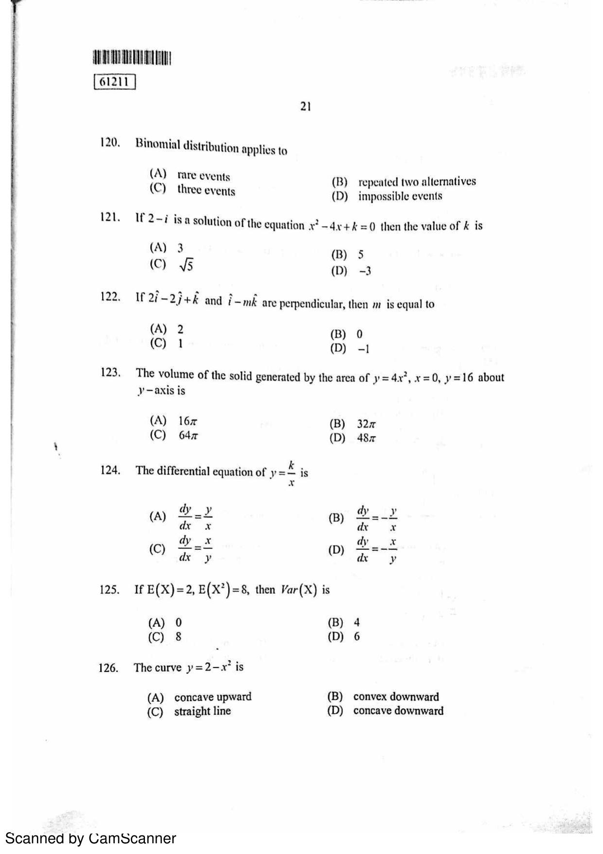 CUSAT CAT 2011 PG Mathematics Question Paper - Page 22