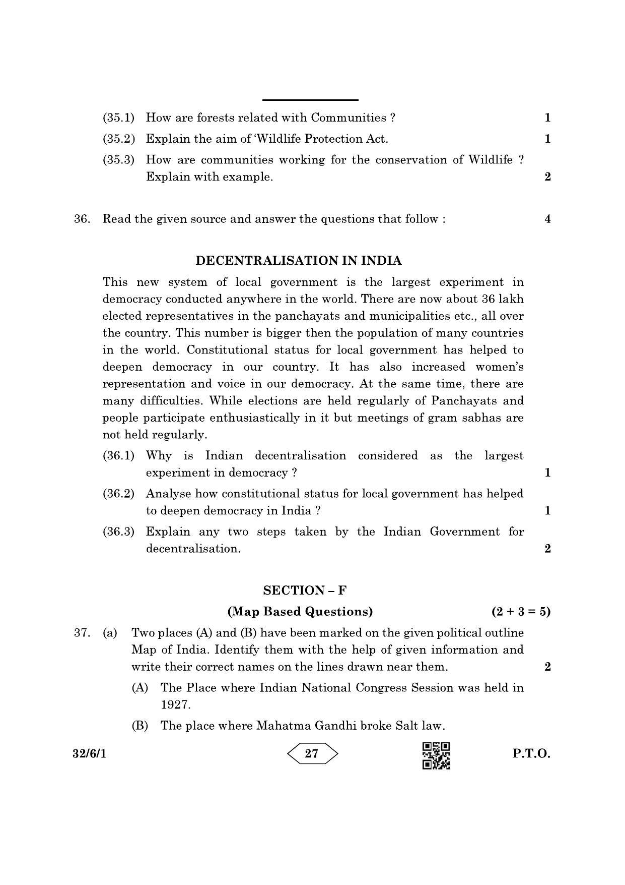 CBSE Class 10 32-6-1 Social Science 2023 Question Paper - Page 27