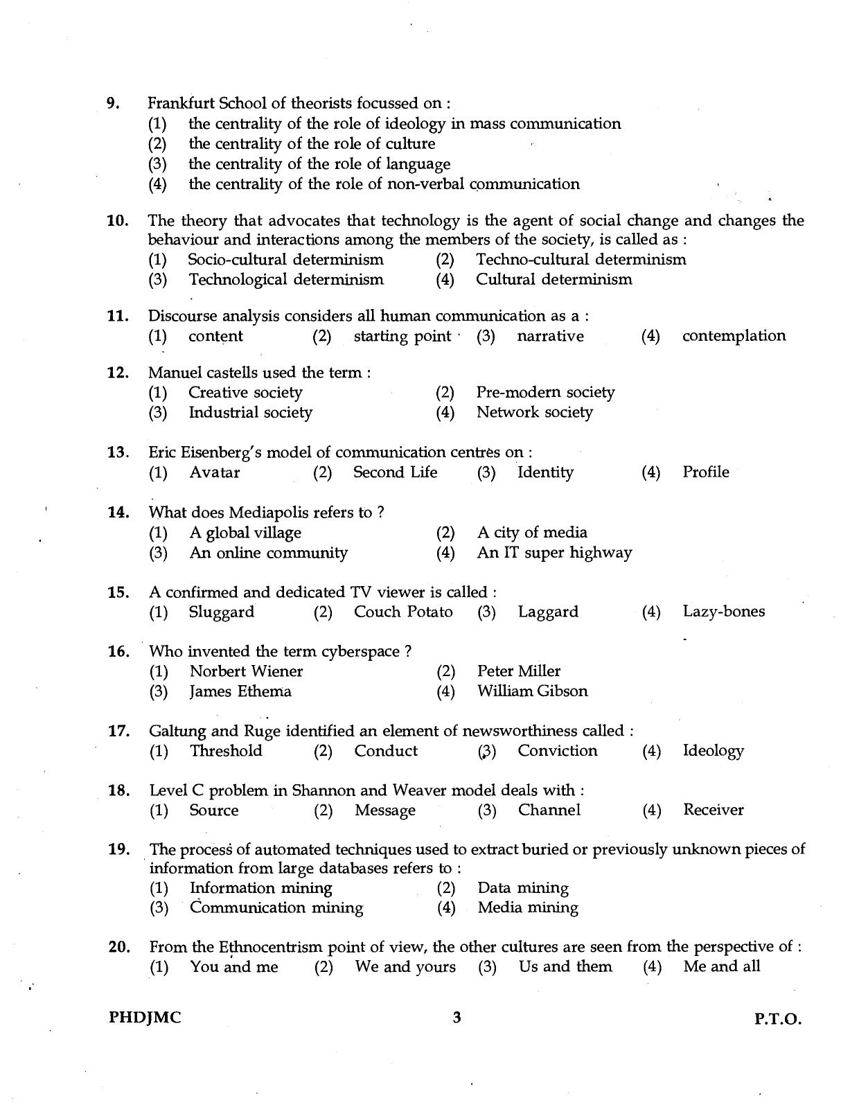 IGNOU PhD Entrance Test Ph.D Journalism And Mass Communication 2016 Question Paper - Page 3