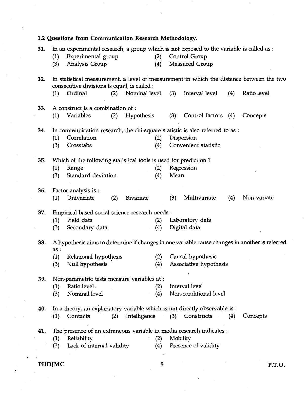 IGNOU PhD Entrance Test Ph.D Journalism And Mass Communication 2016 Question Paper - Page 5
