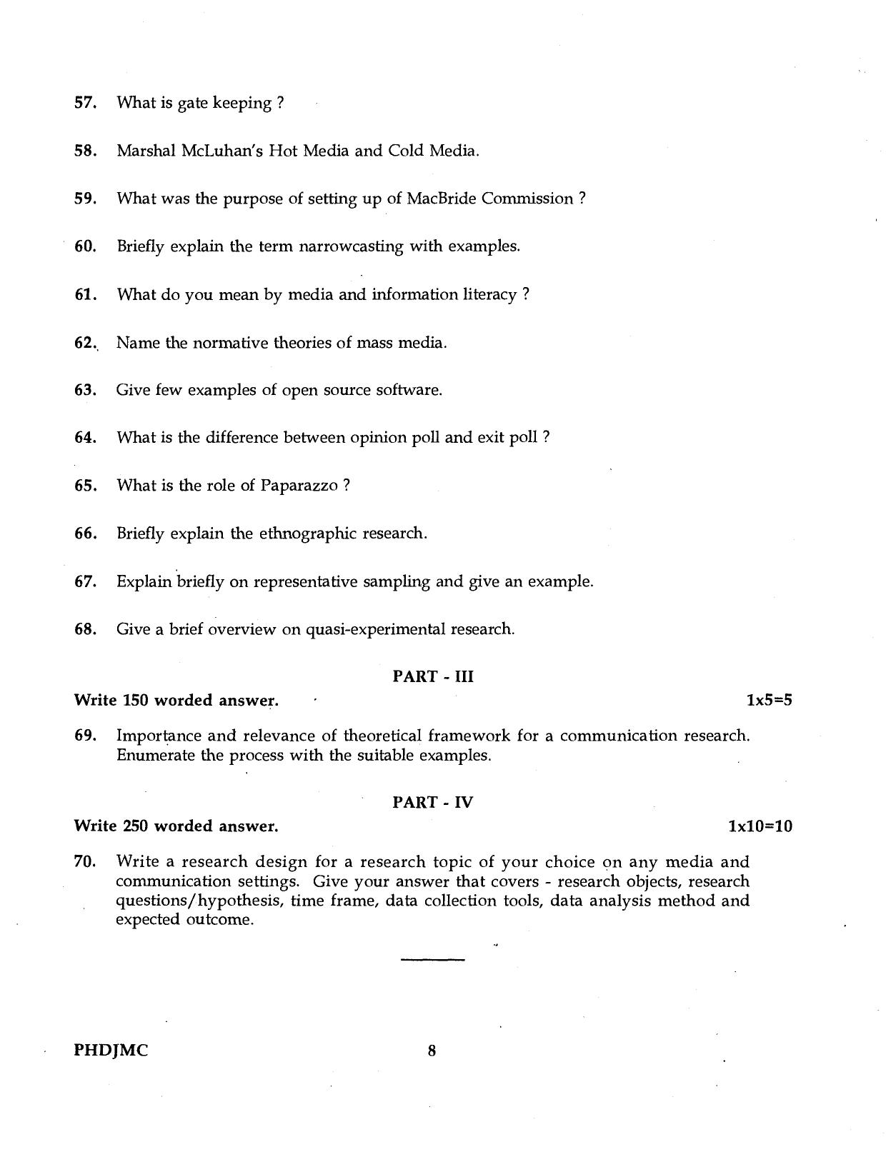 IGNOU PhD Entrance Test Ph.D Journalism And Mass Communication 2016 Question Paper - Page 8