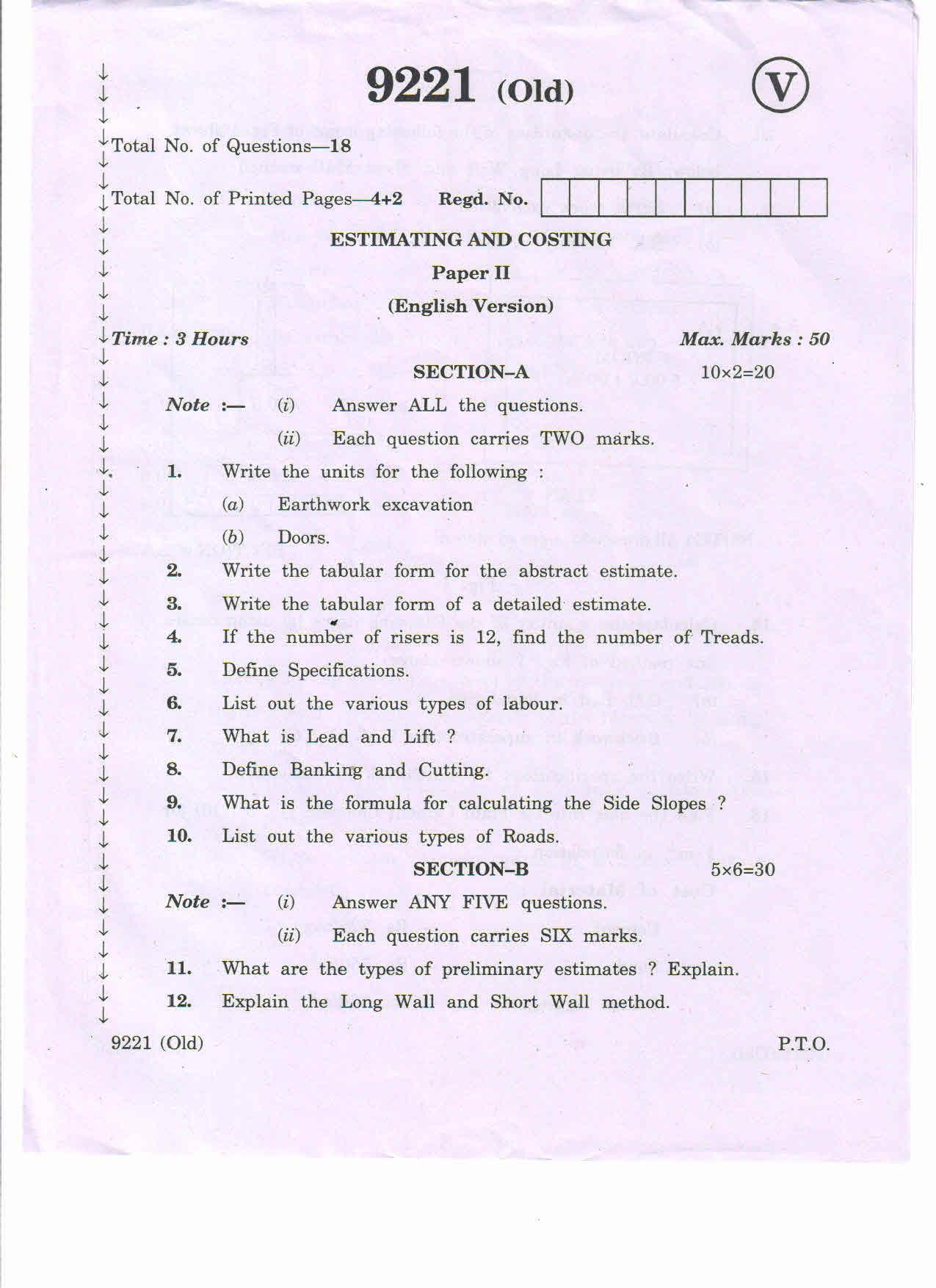 AP Inter 2nd Year Vocational Question Paper March - 2020 - Estimating Costing-II(old) - Page 1