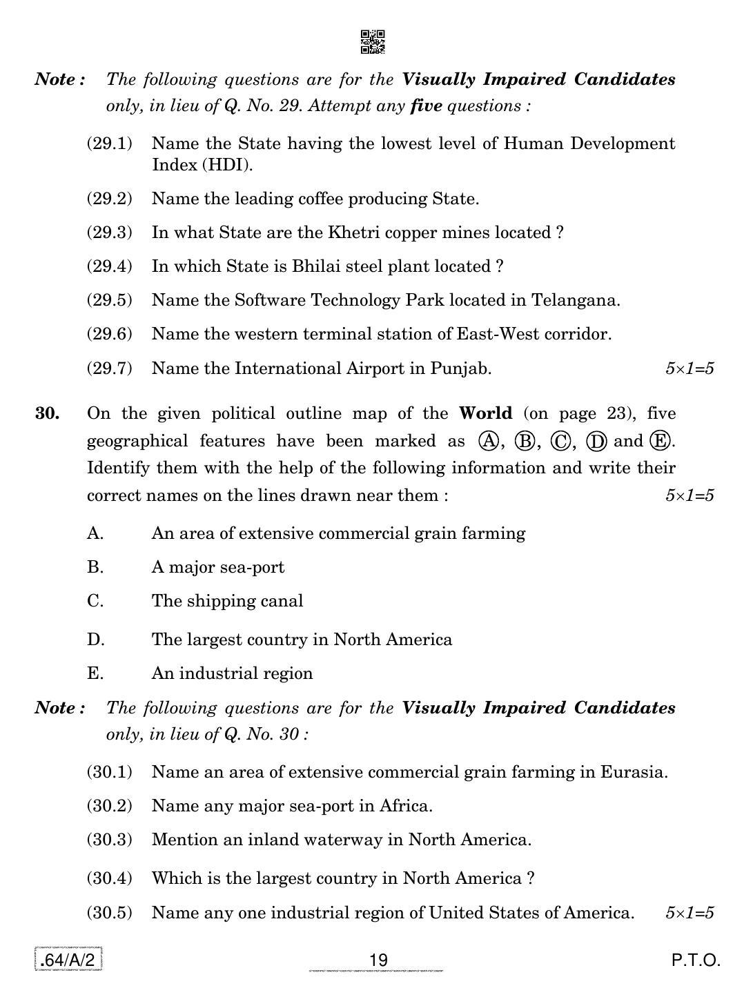 CBSE Class 12 64-C-2 - Geography 2020 Compartment Question Paper - Page 19