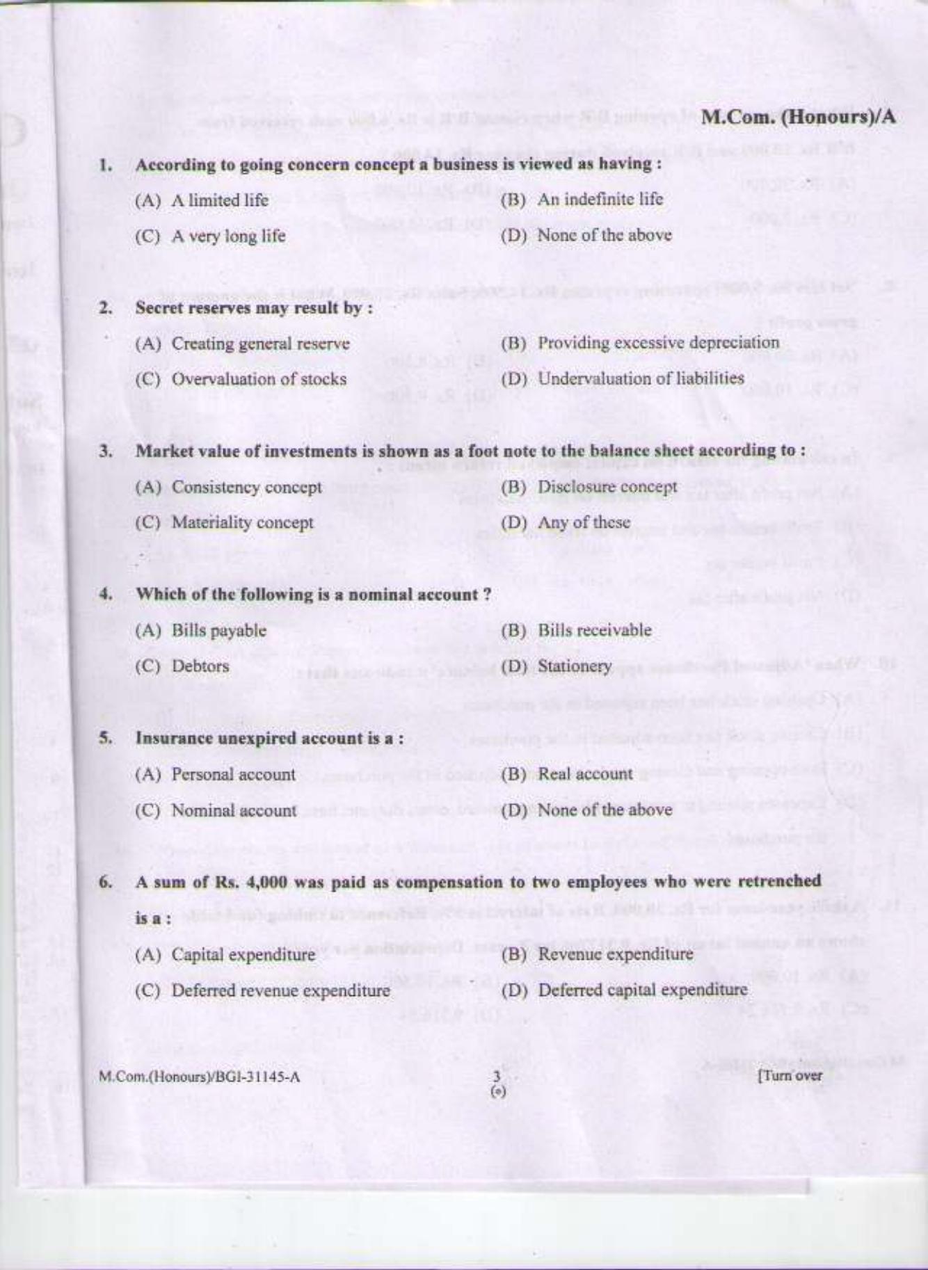 PU CET PG 2015: M Com (Honours) Question Paper - Page 2