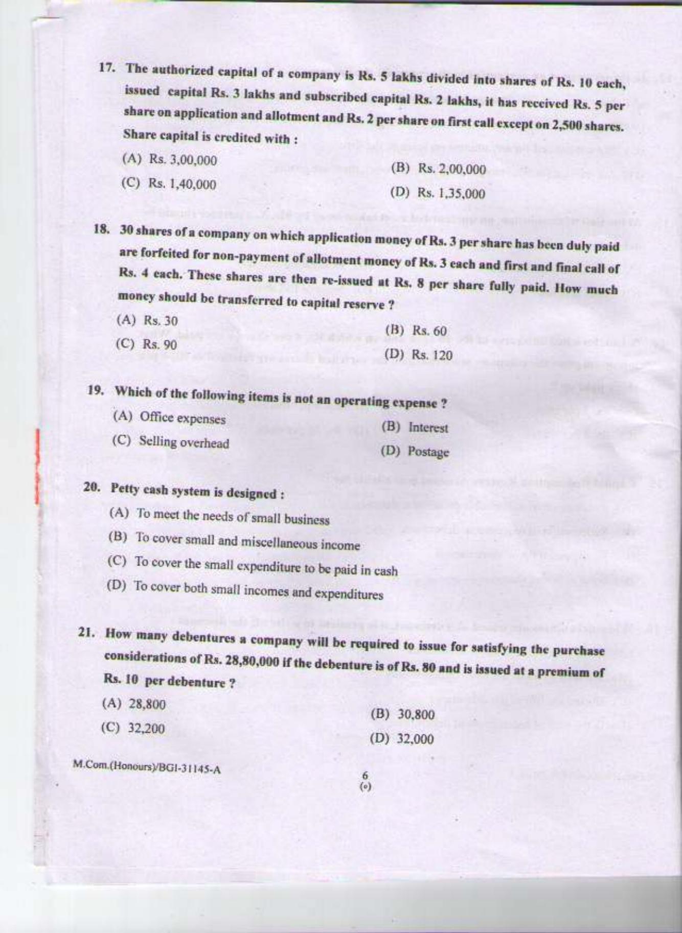 PU CET PG 2015: M Com (Honours) Question Paper - Page 5