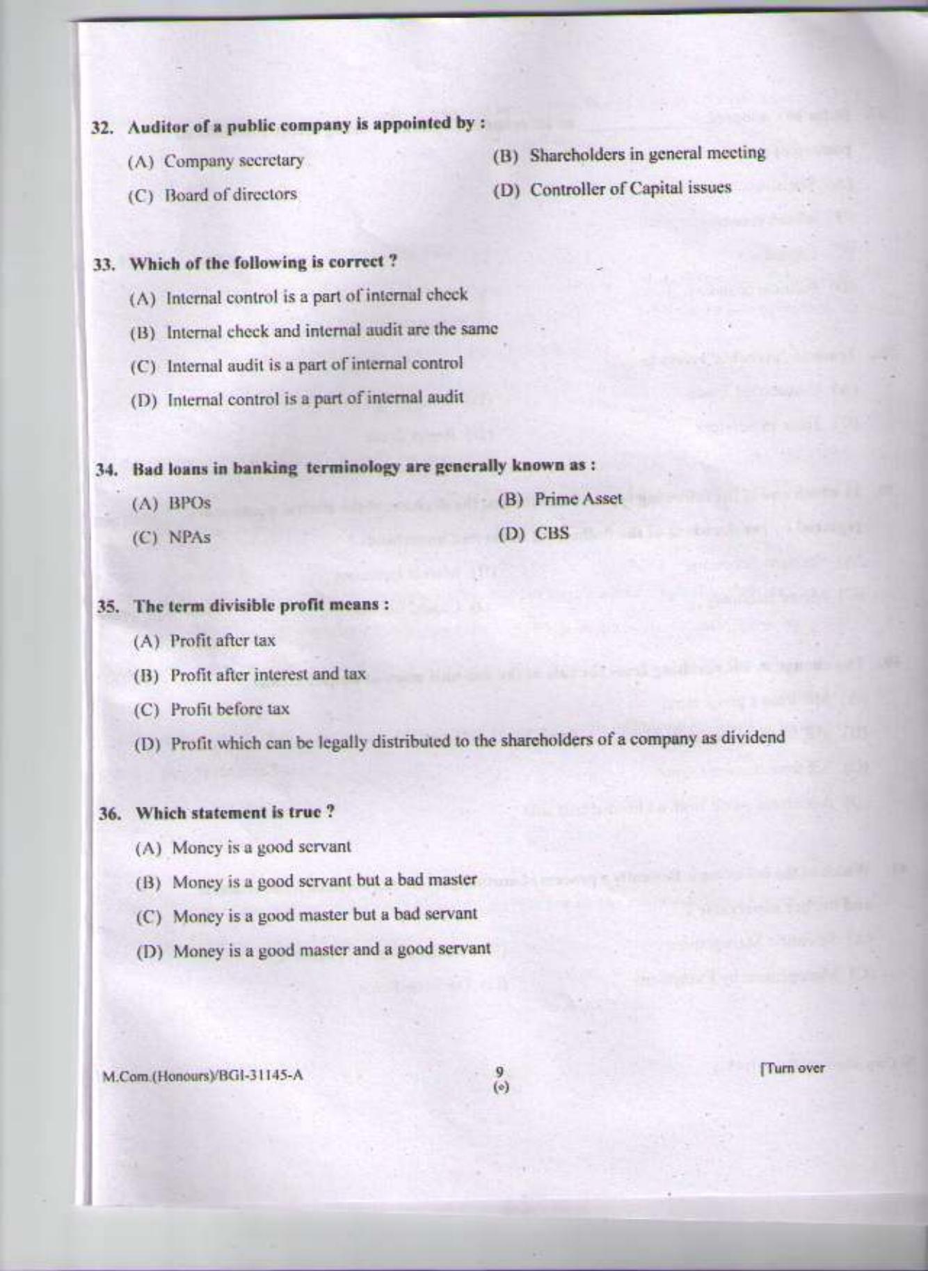 PU CET PG 2015: M Com (Honours) Question Paper - Page 8