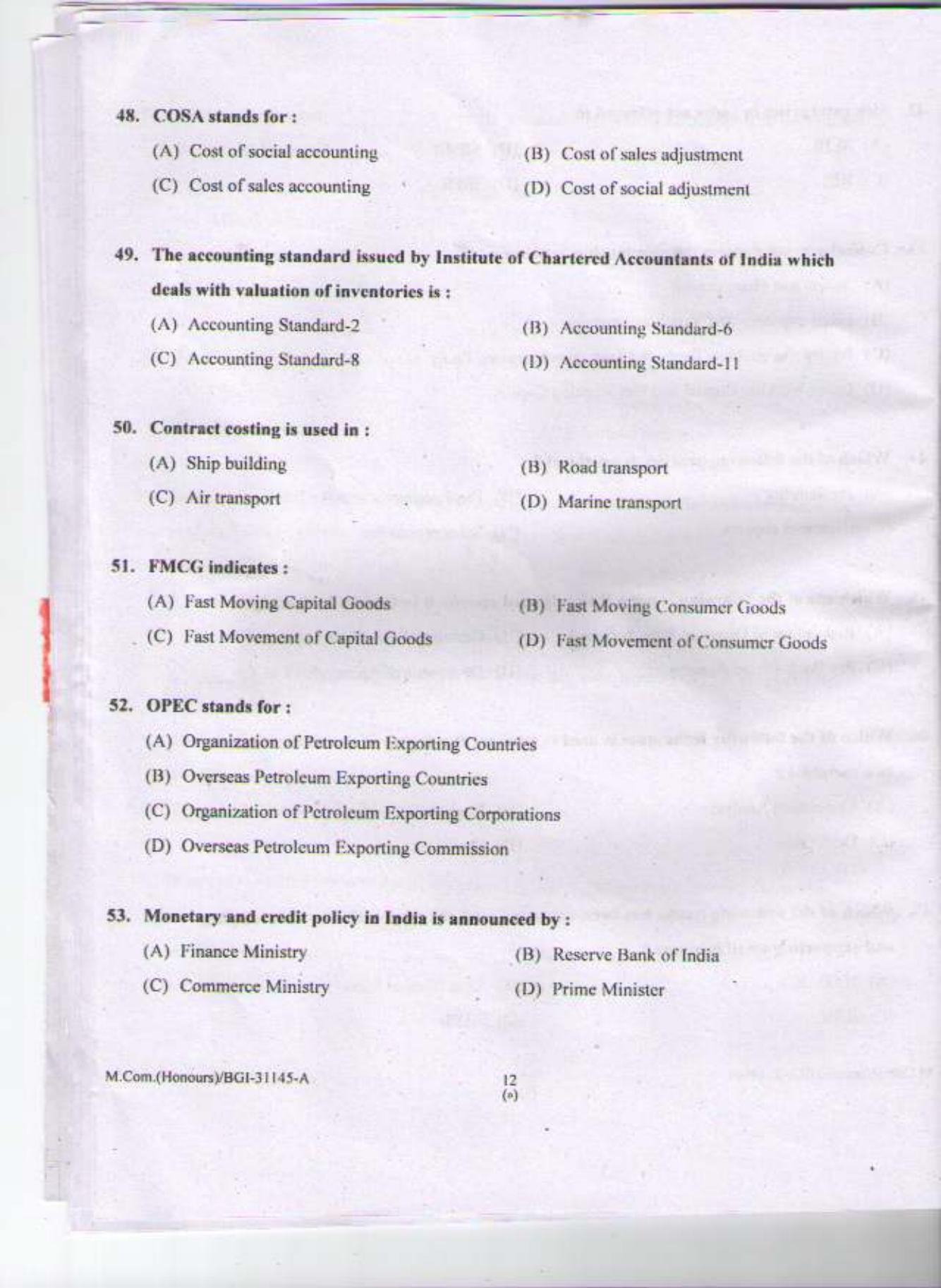 PU CET PG 2015: M Com (Honours) Question Paper - Page 11