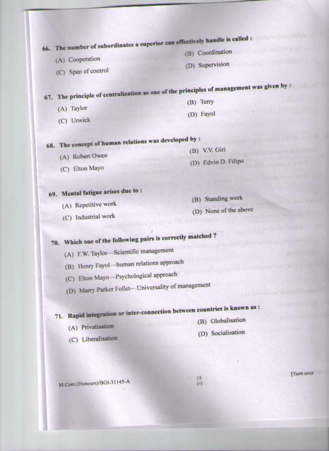 PU CET PG 2015: M Com (Honours) Question Paper - Page 14