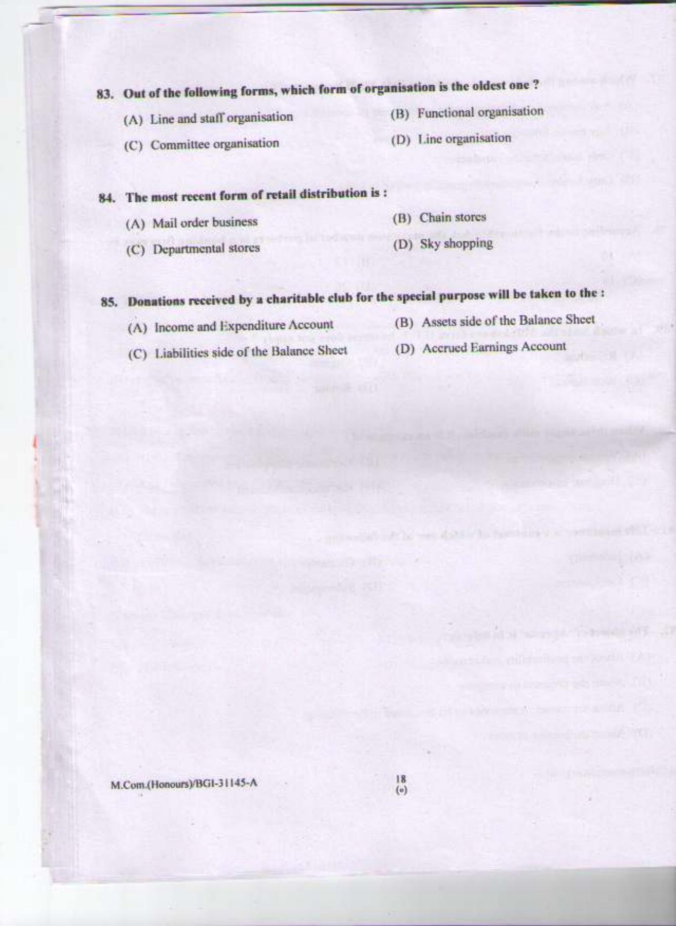 PU CET PG 2015: M Com (Honours) Question Paper - Page 17