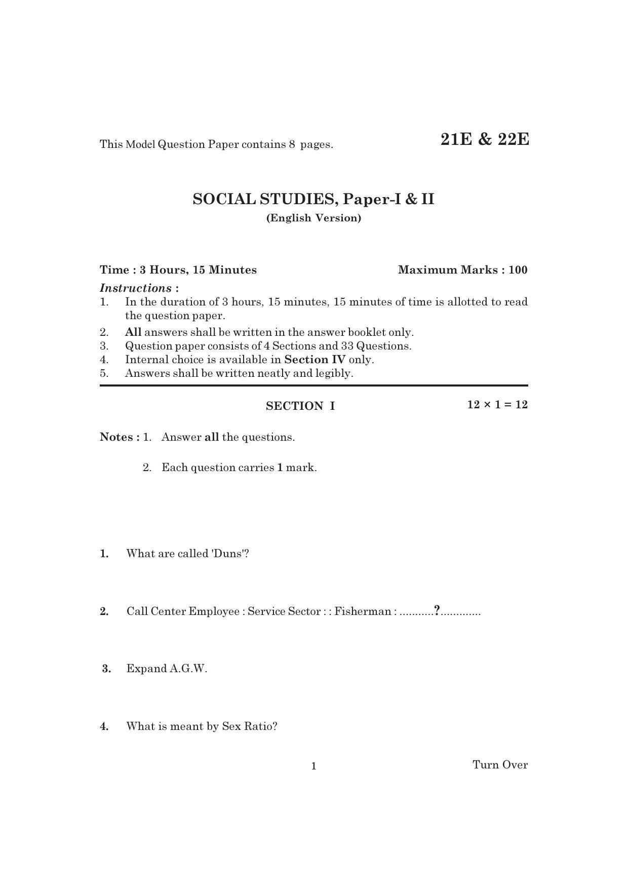 AP Board 10th SOCIAL PAPER - I & II (ENGLISH - MEDIUM) Model Paper 2023 - Page 1