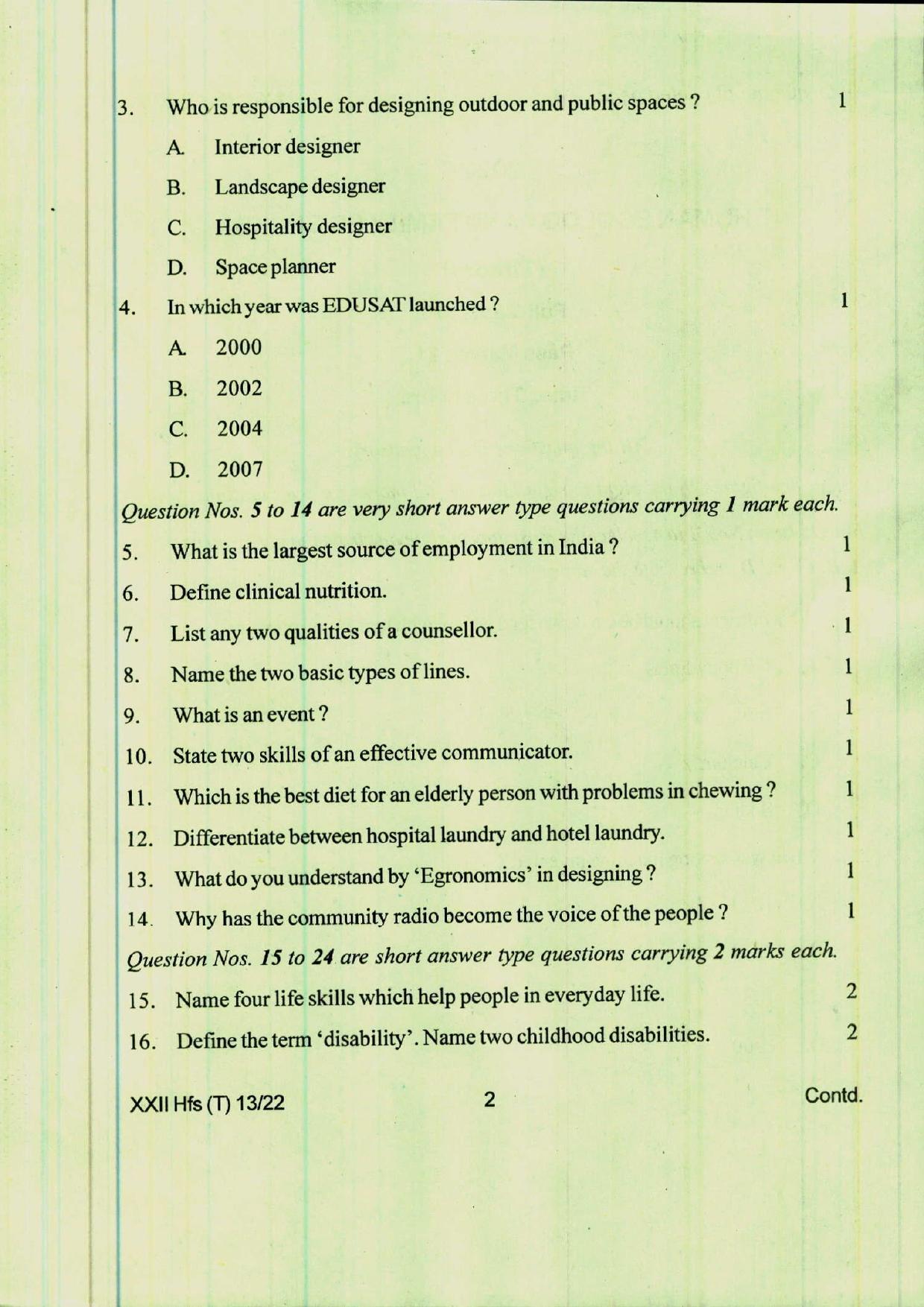 COHSEM 12th Question Papers 2022 Human Ecology and Family Sciences - Page 2