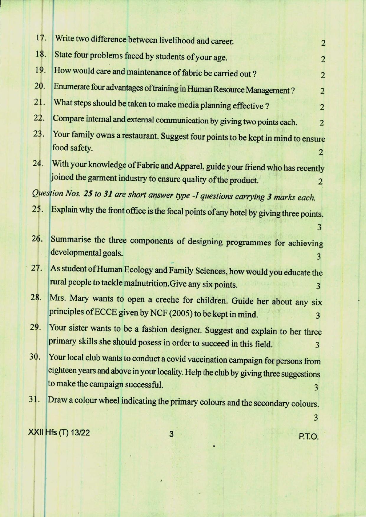 COHSEM 12th Question Papers 2022 Human Ecology and Family Sciences - Page 3