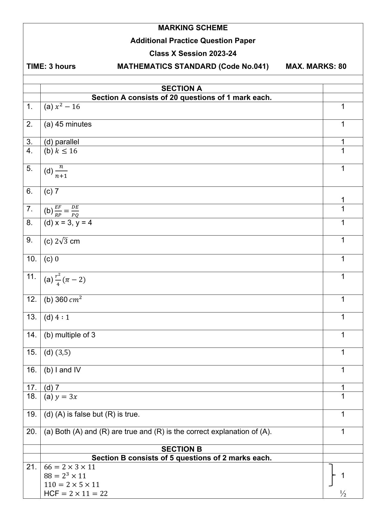 CBSE Class 10 Mathematics Set 2 Practice Questions 2023-24 - Page 1