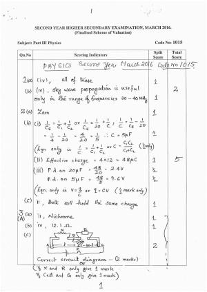 Kerala Plus Two 2016 Physics Answer Key