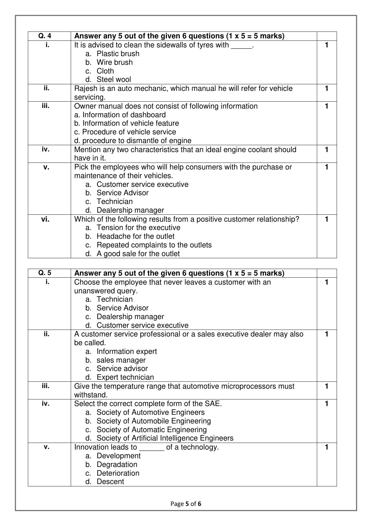 CBSE Class 10 (Skill Education) Automotive 2024 Sample Paper - Page 5