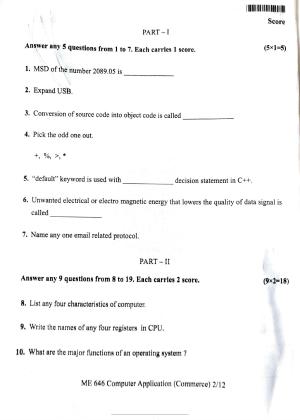 Kerala Plus One 2022 CA (Commerce) Question Papers (Model)