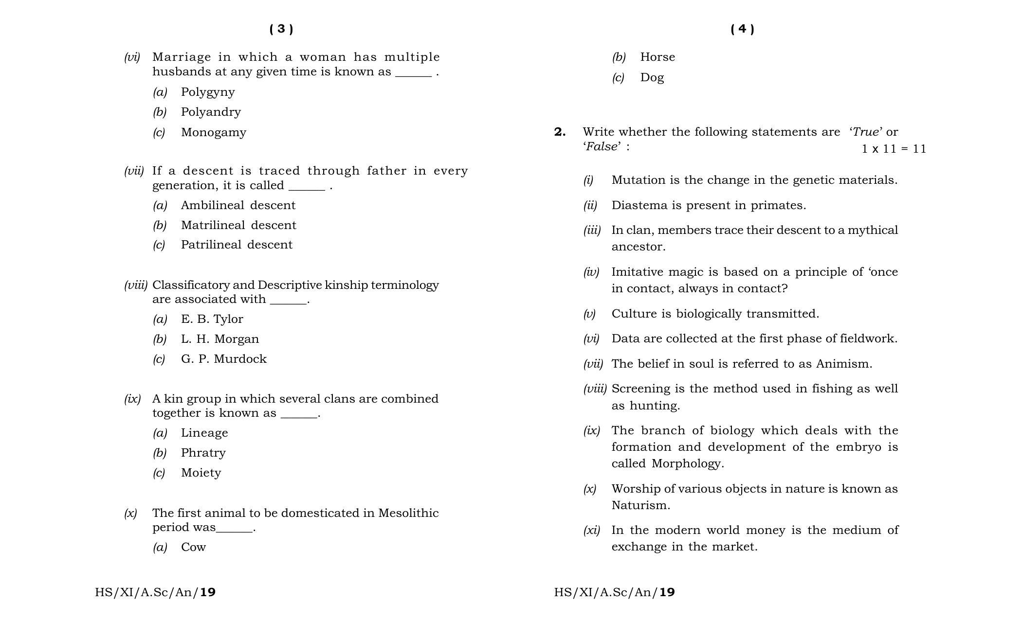 Meghalaya Board (MBOSE) Class 11 Anthropology 2019 Question Paper - Page 2