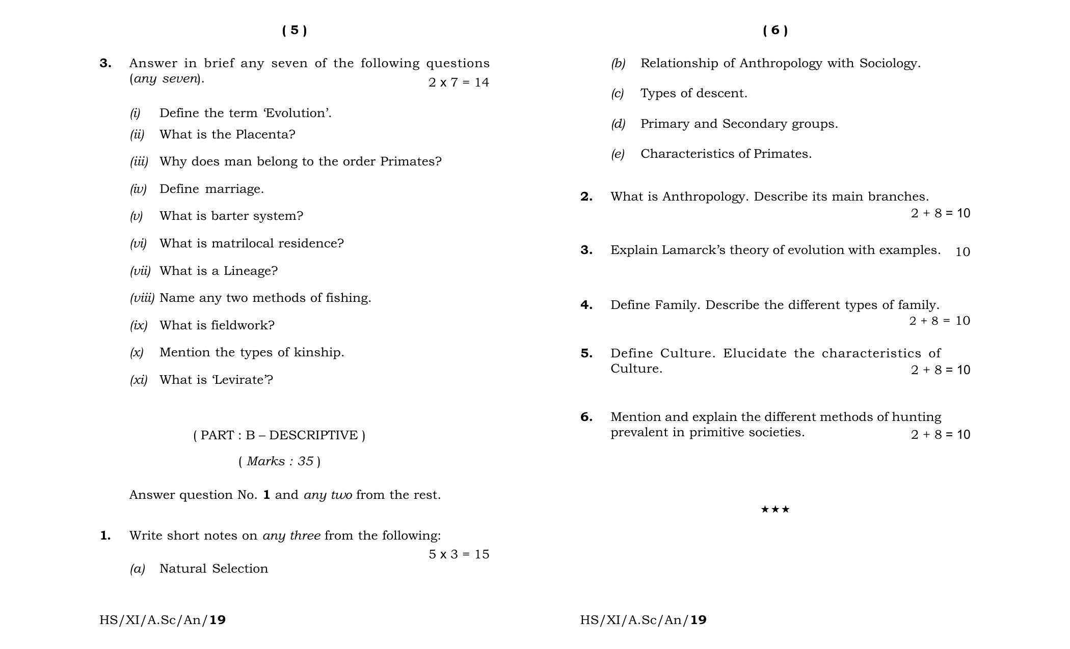 Meghalaya Board (MBOSE) Class 11 Anthropology 2019 Question Paper - Page 3