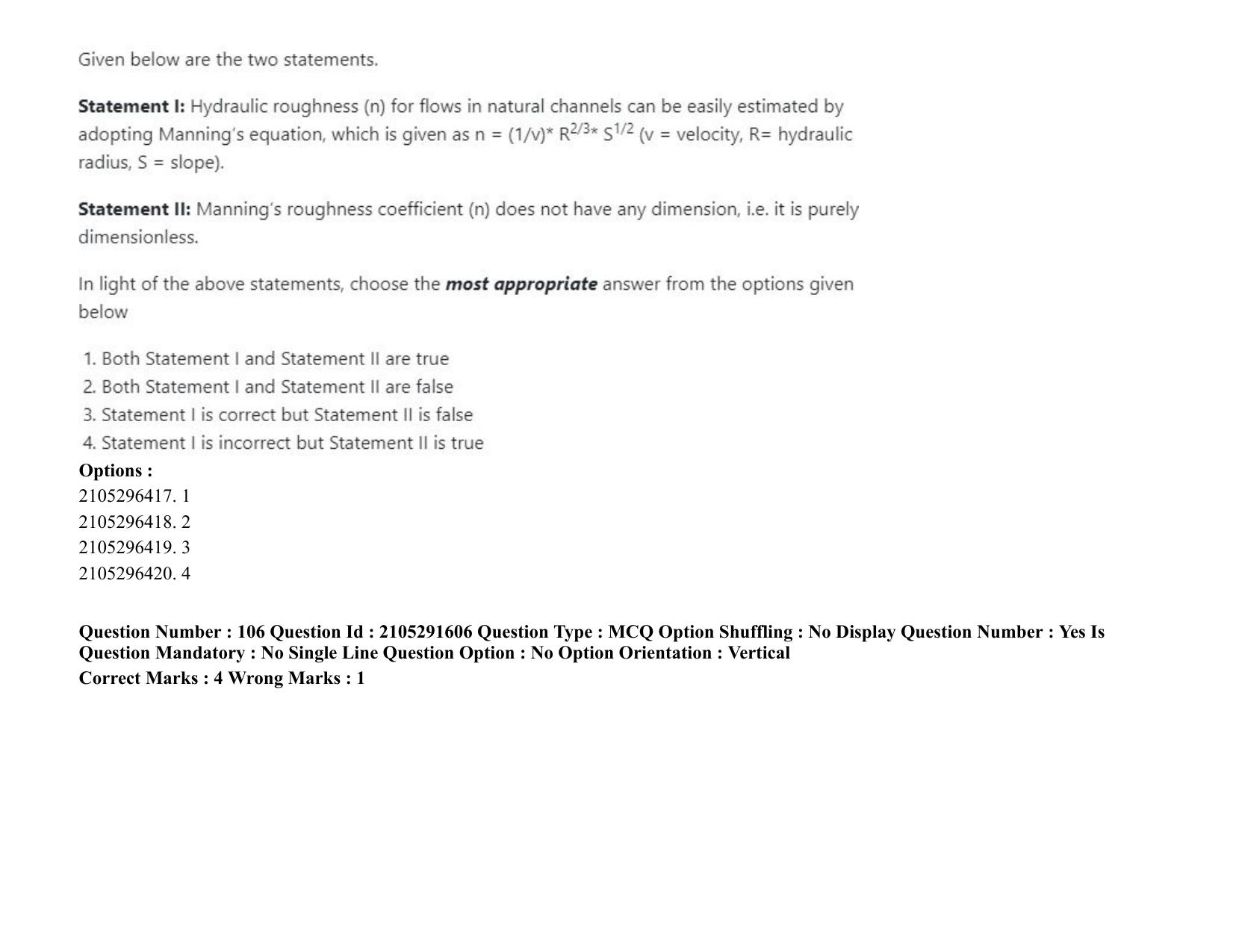 ICAR AIEEA PG 2020 WATER SCIENCE AND TECHNOLOGY Question Paper - Page 61