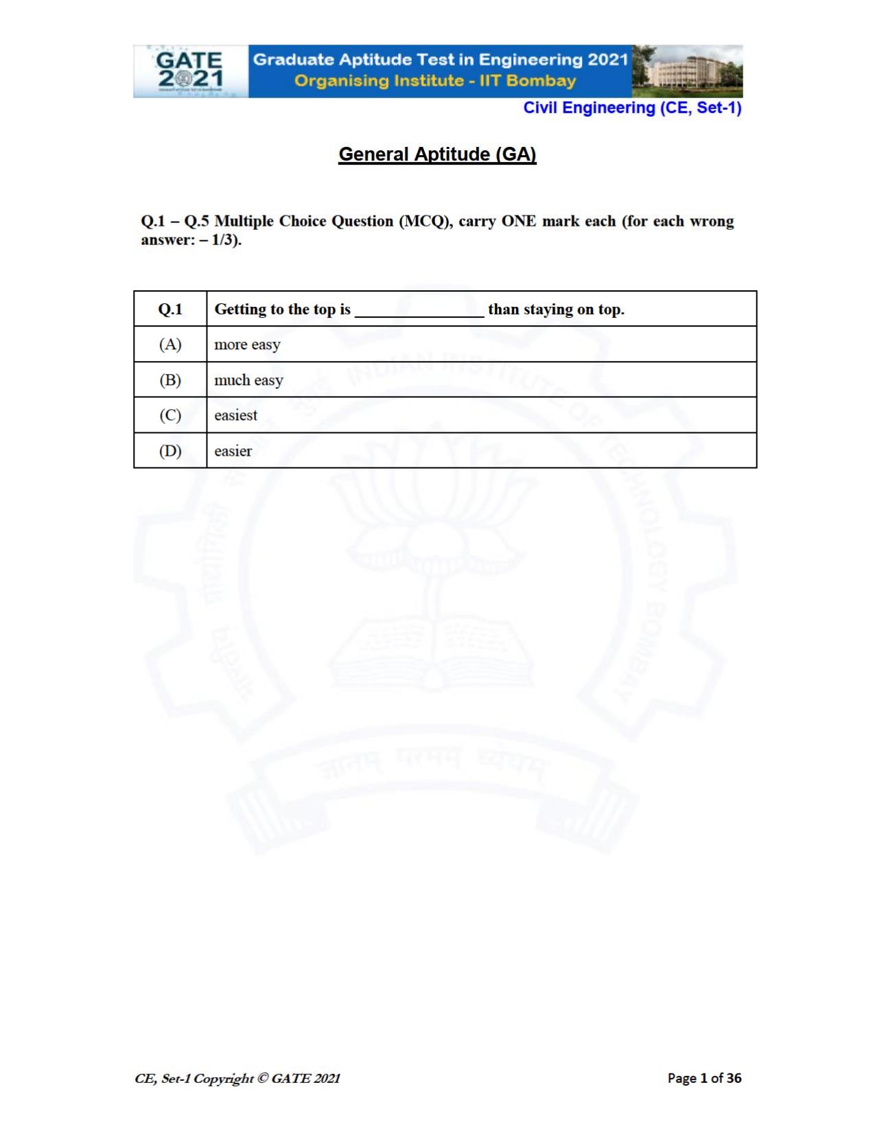 GATE 2021 Civil Engineering (CE) Question Paper - Page 2