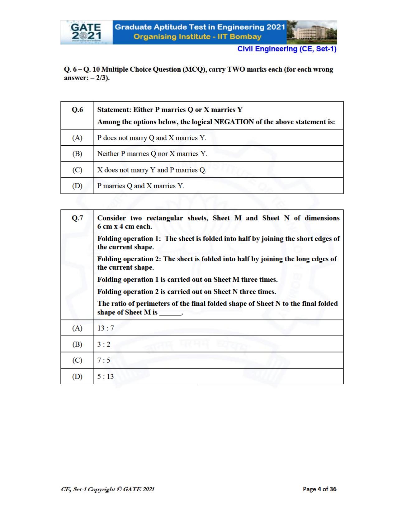 GATE 2021 Civil Engineering (CE) Question Paper - Page 5