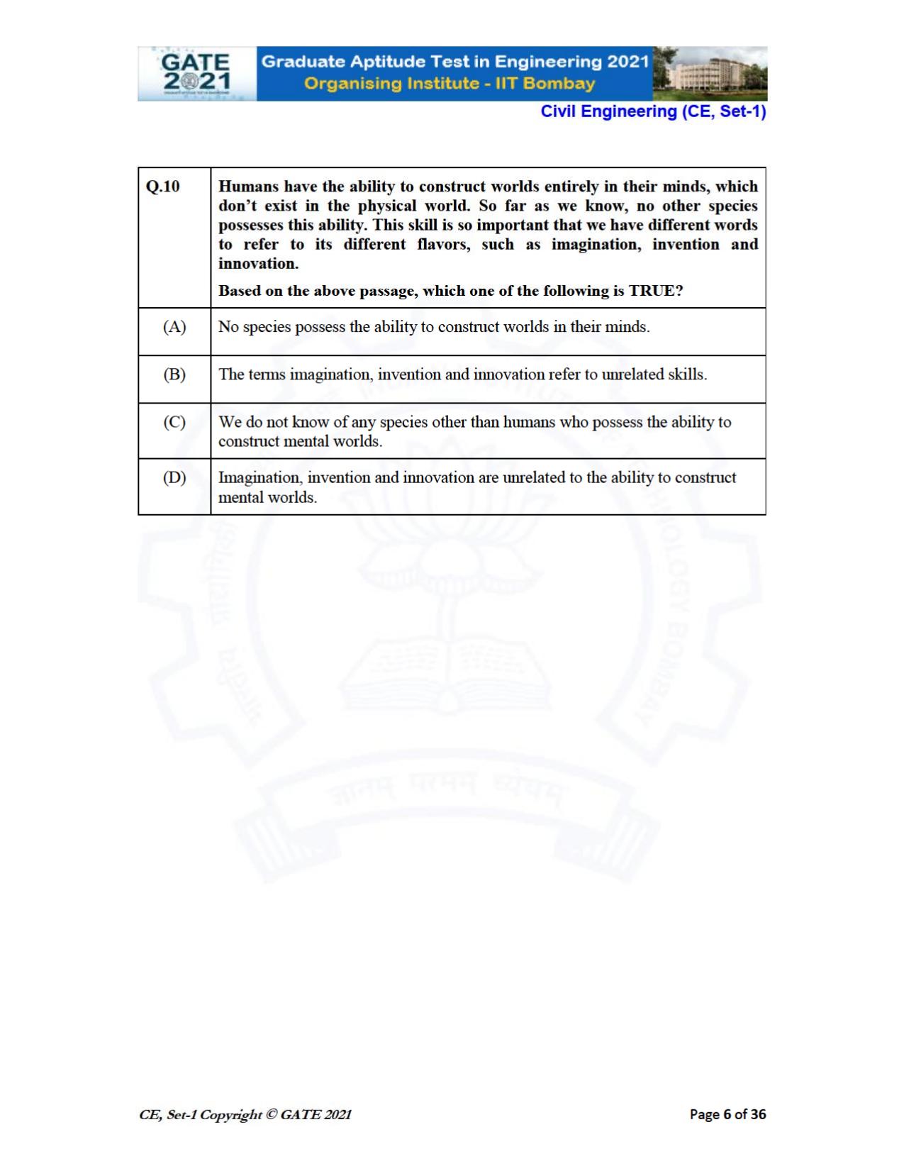 GATE 2021 Civil Engineering (CE) Question Paper - Page 7