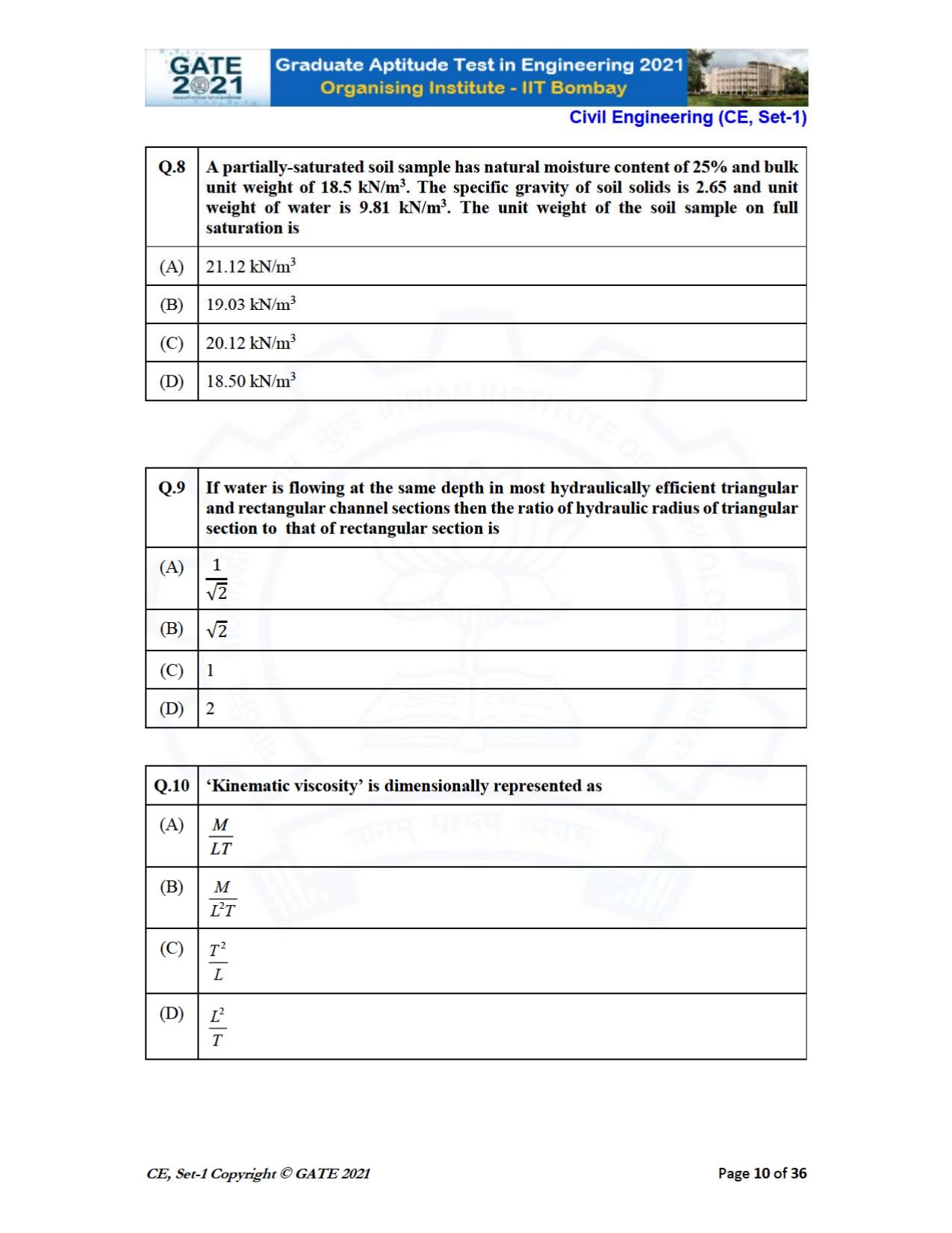GATE 2021 Civil Engineering (CE) Question Paper - Page 11
