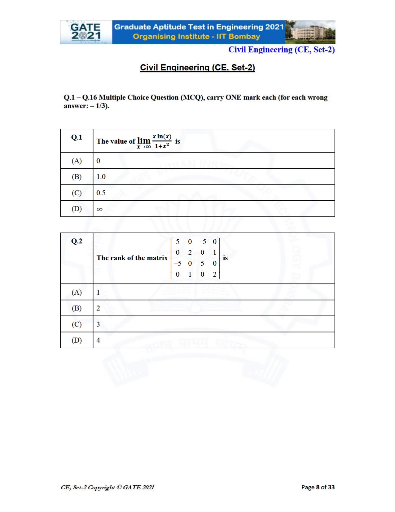GATE 2021 Civil Engineering (CE) Question Paper - Page 49