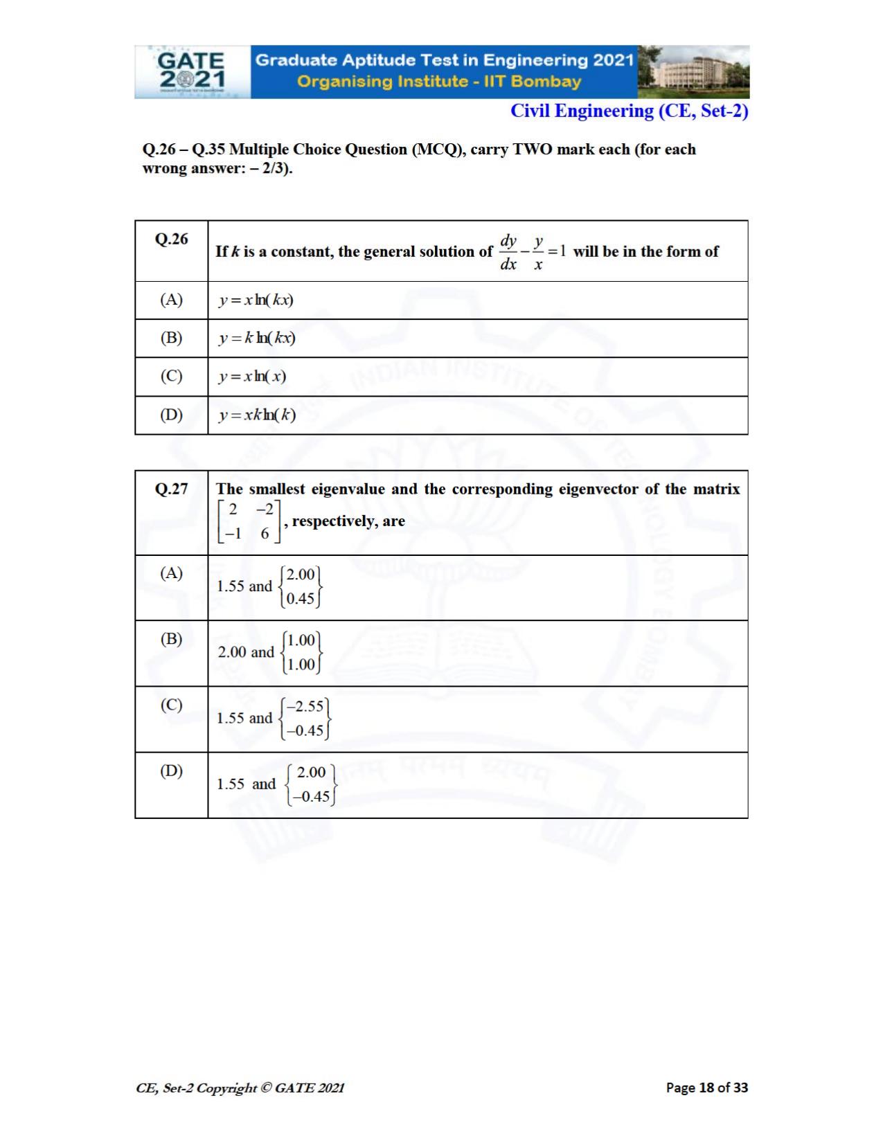 GATE 2021 Civil Engineering (CE) Question Paper - Page 59