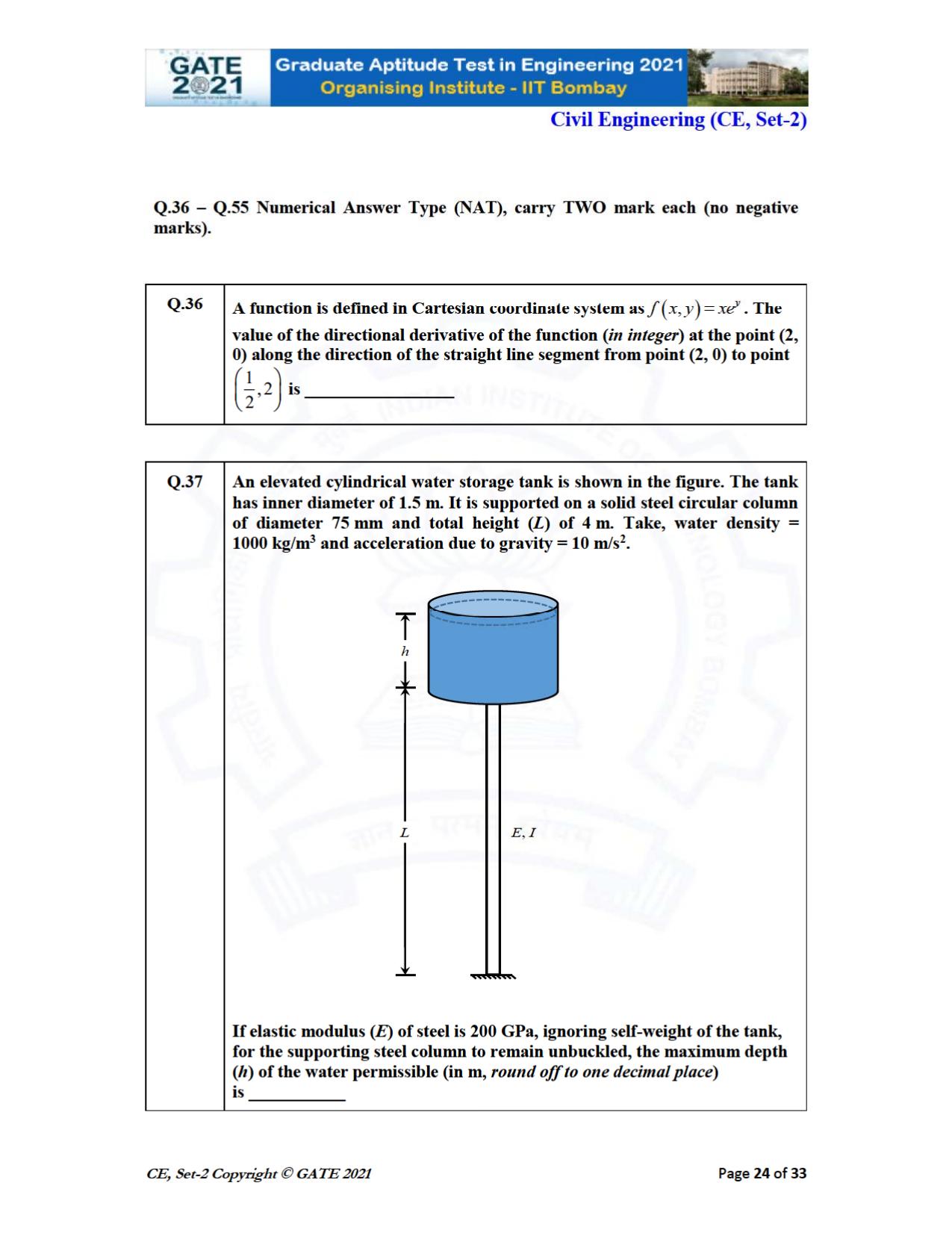 GATE 2021 Civil Engineering (CE) Question Paper - Page 65