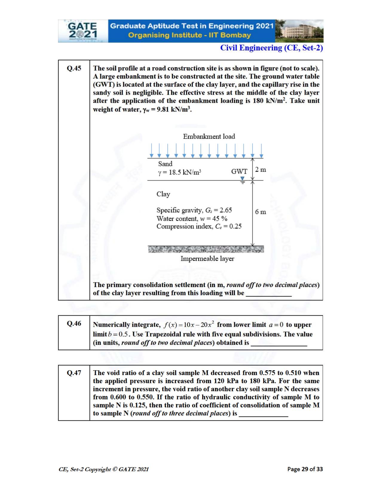GATE 2021 Civil Engineering (CE) Question Paper - Page 70