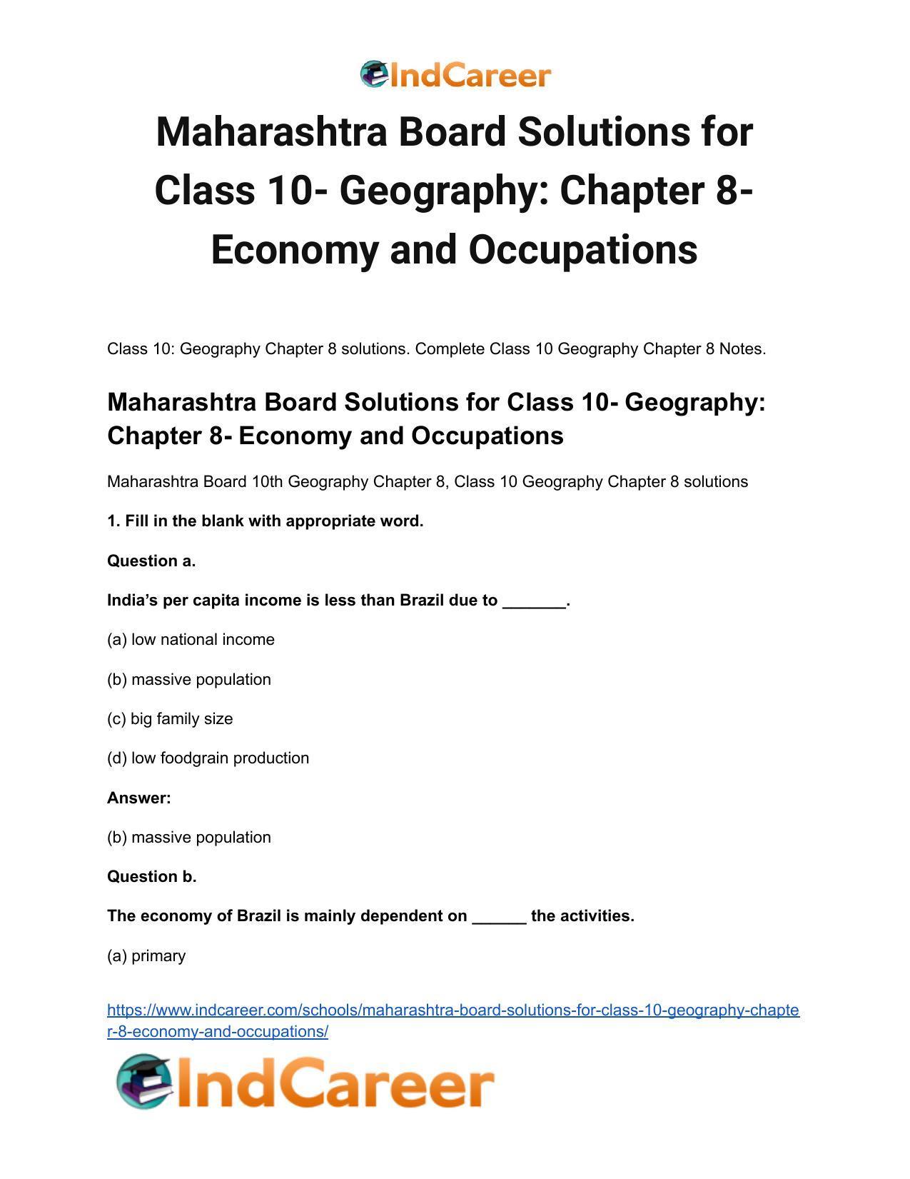 Maharashtra Board Solutions for Class 10- Geography: Chapter 8- Economy and Occupations - Page 2