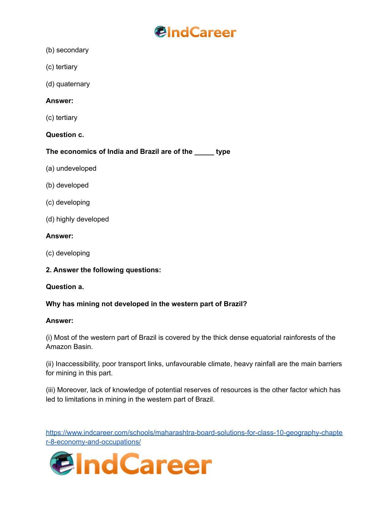 Maharashtra Board Solutions for Class 10- Geography: Chapter 8- Economy and Occupations - Page 3
