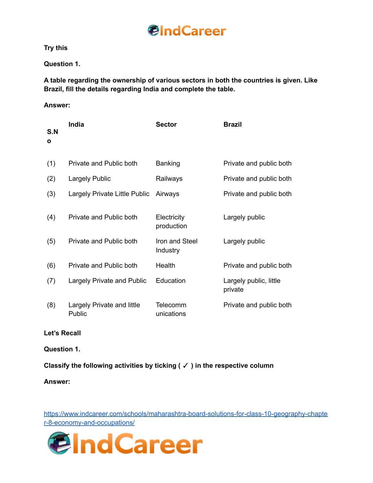 Maharashtra Board Solutions for Class 10- Geography: Chapter 8- Economy and Occupations - Page 8