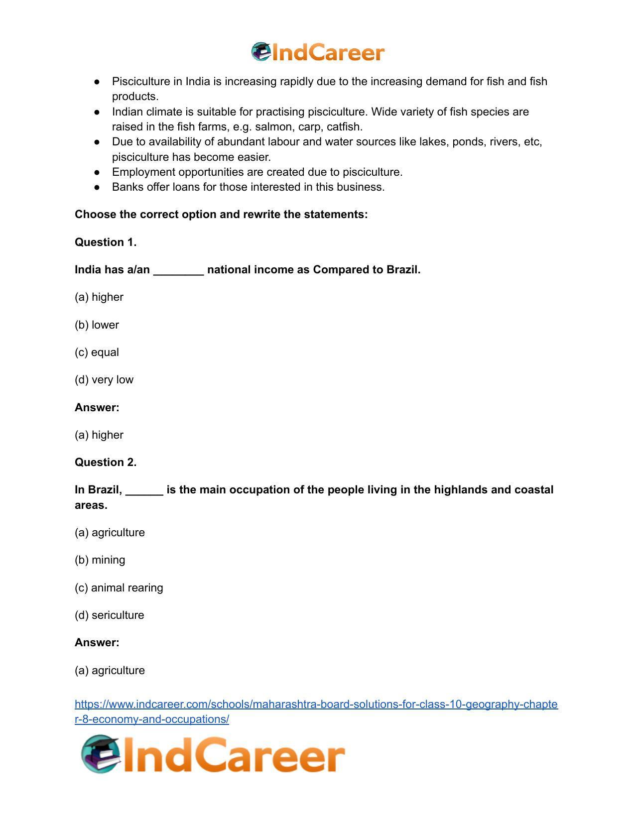 Maharashtra Board Solutions for Class 10- Geography: Chapter 8- Economy and Occupations - Page 32