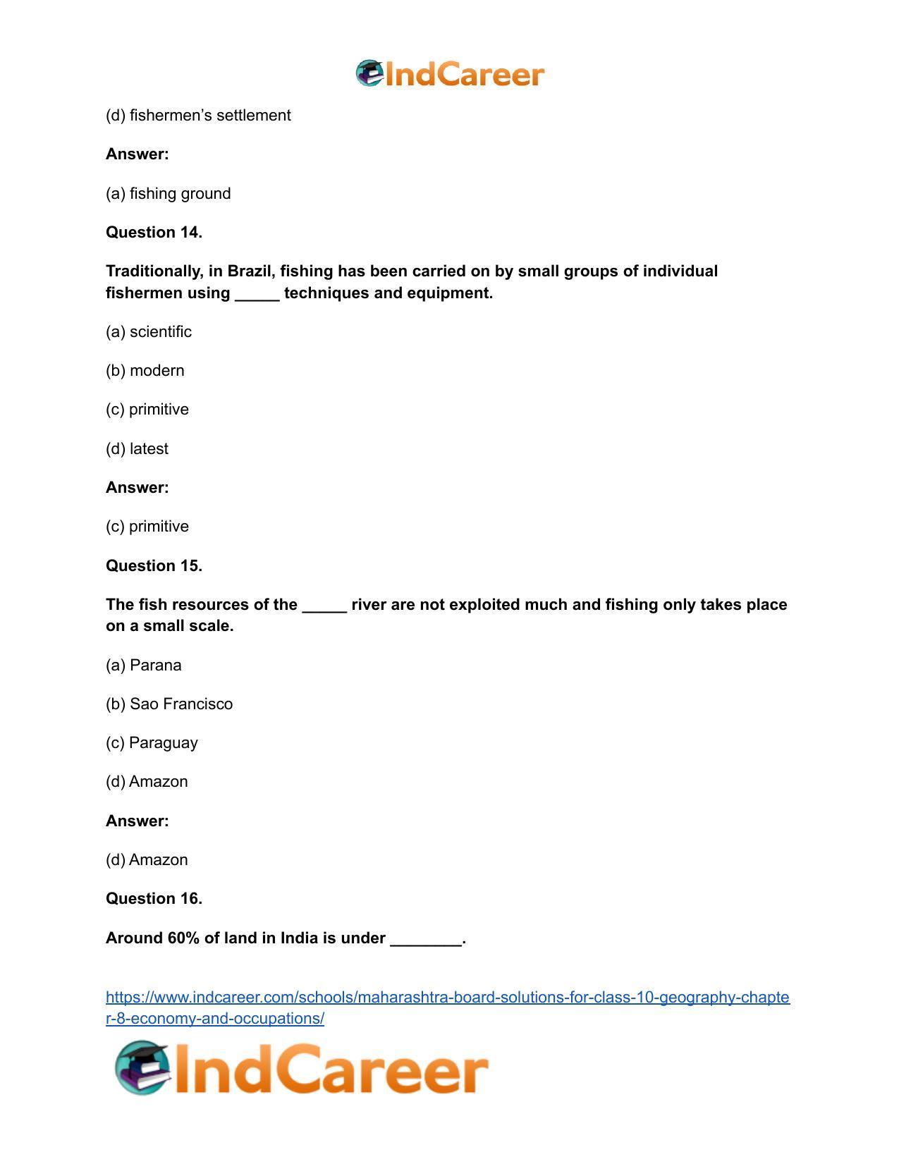 Maharashtra Board Solutions for Class 10- Geography: Chapter 8- Economy and Occupations - Page 37