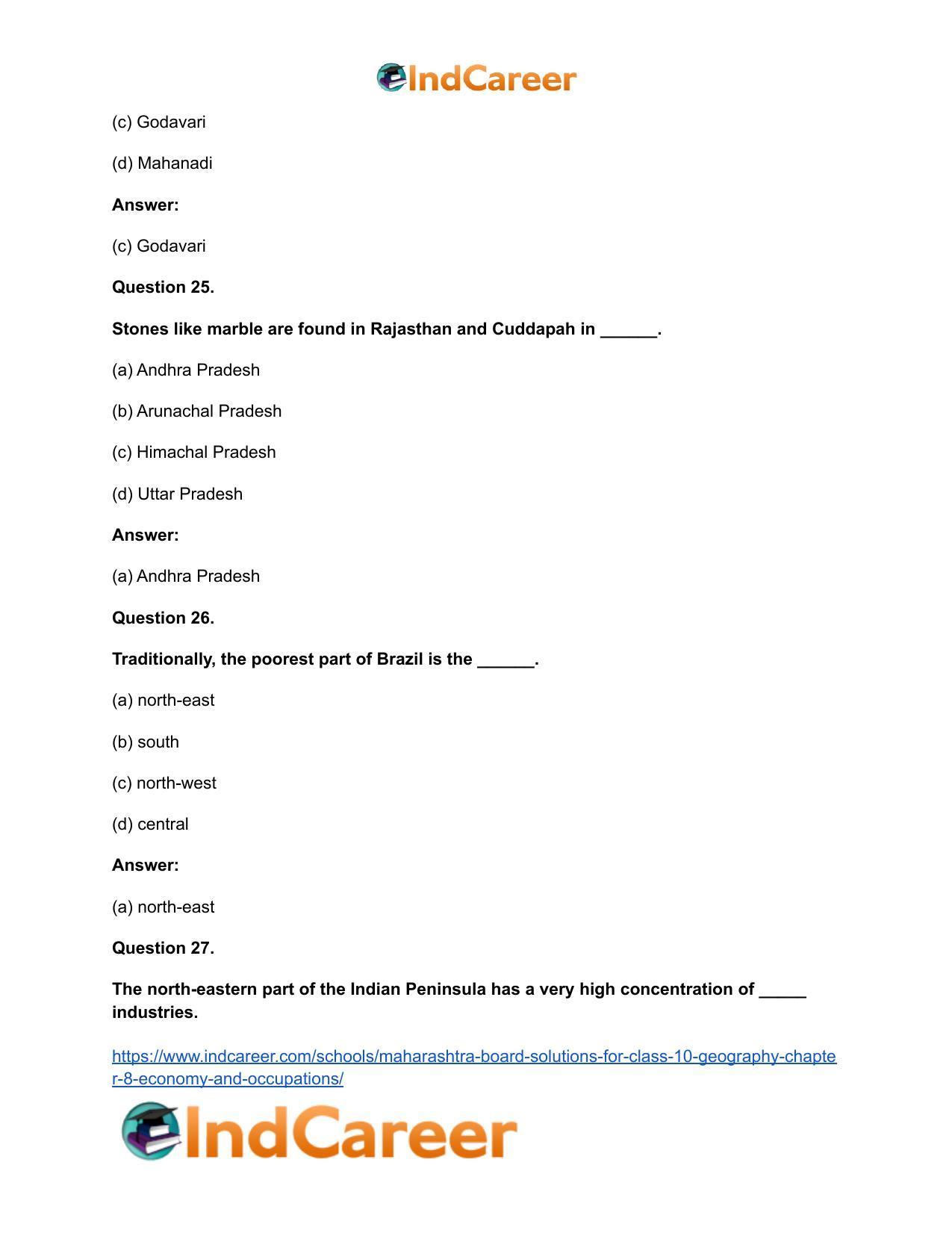 Maharashtra Board Solutions for Class 10- Geography: Chapter 8- Economy and Occupations - Page 41