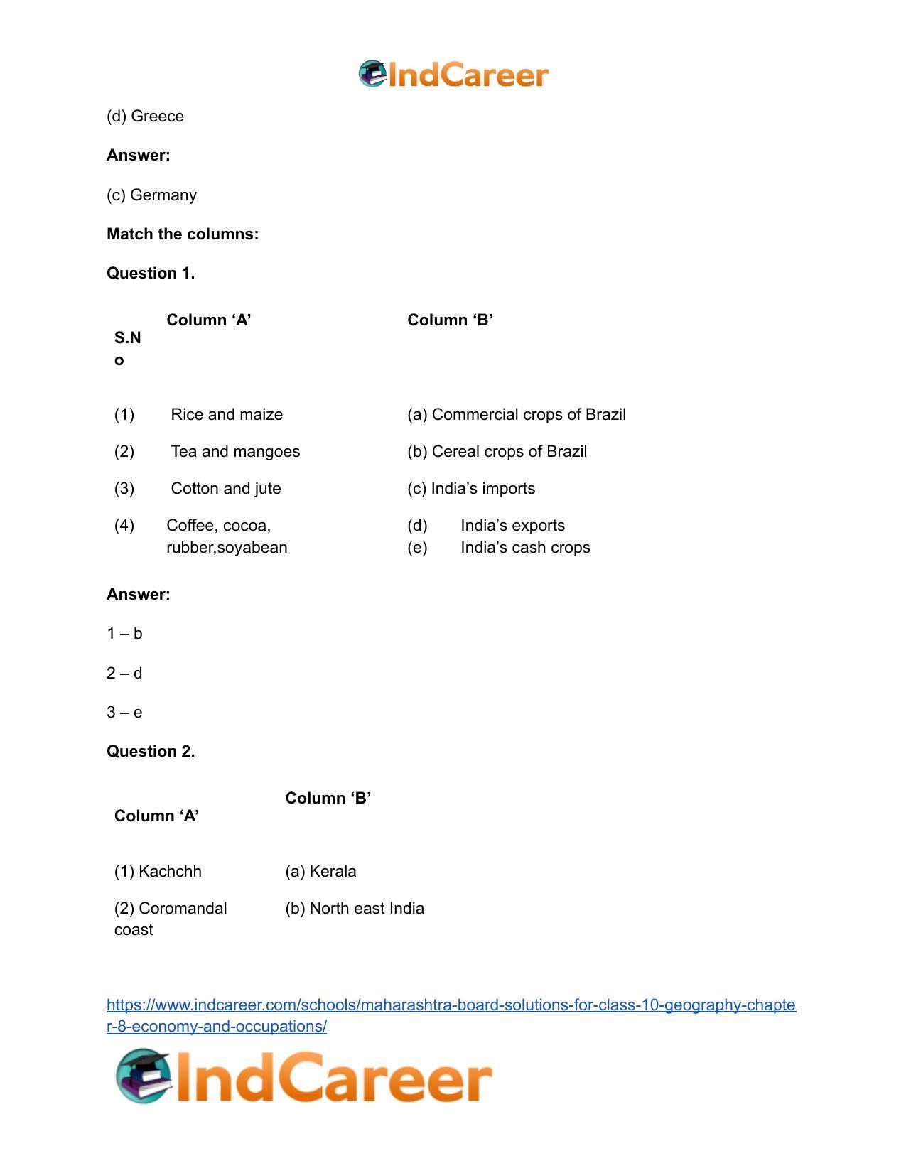 Maharashtra Board Solutions for Class 10- Geography: Chapter 8- Economy and Occupations - Page 44
