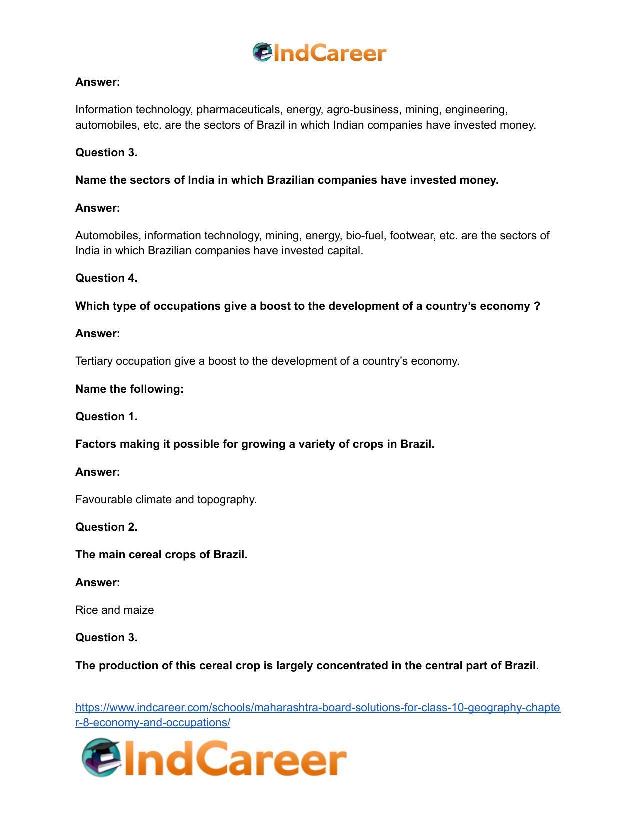Maharashtra Board Solutions for Class 10- Geography: Chapter 8- Economy and Occupations - Page 47
