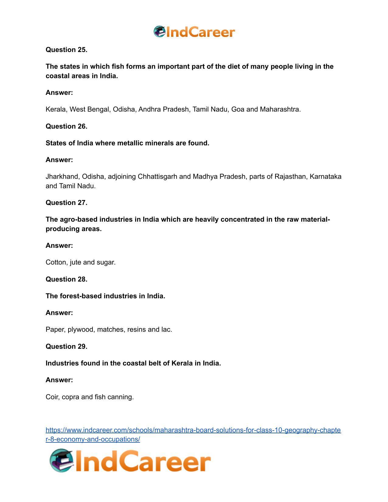 Maharashtra Board Solutions for Class 10- Geography: Chapter 8- Economy and Occupations - Page 52