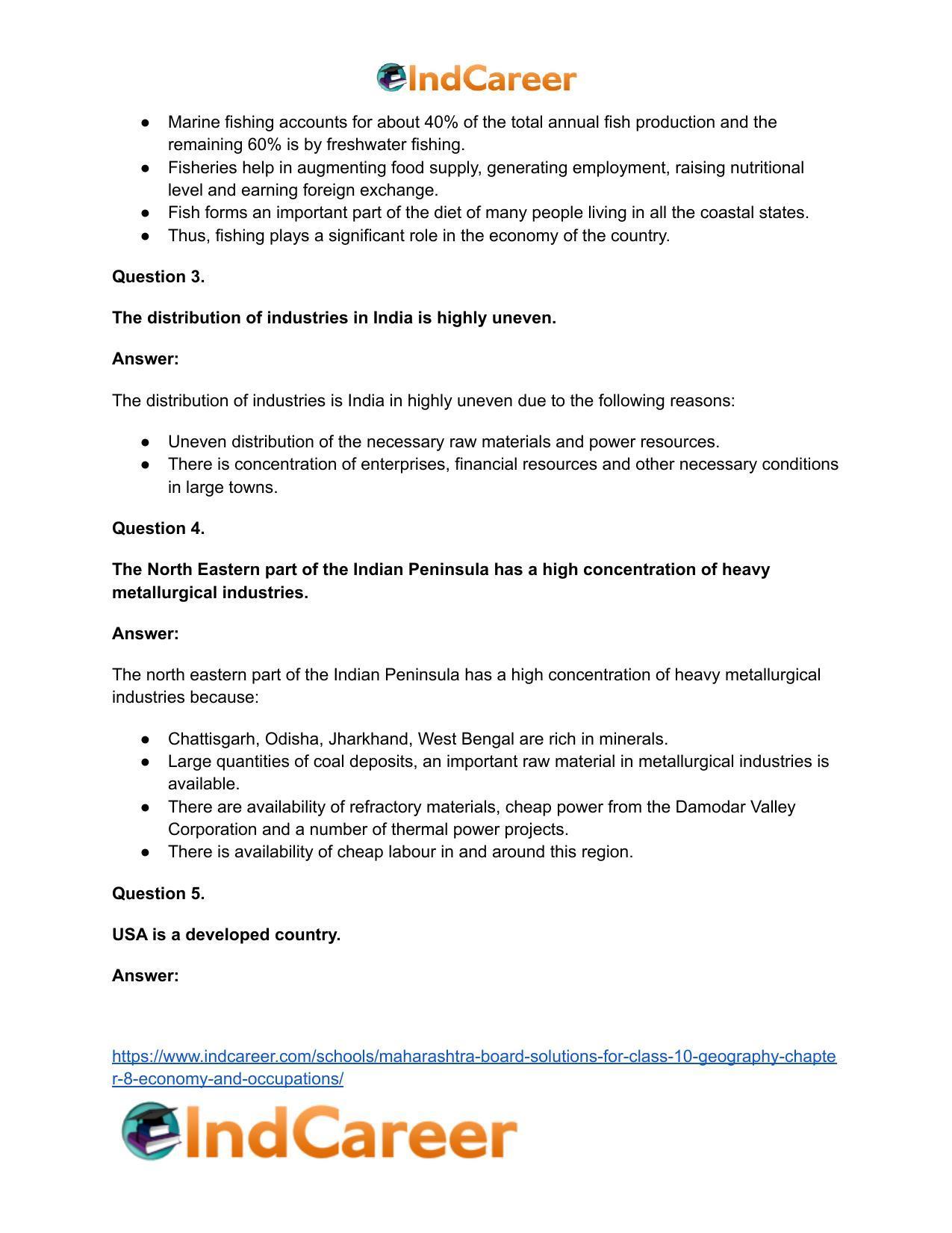 Maharashtra Board Solutions for Class 10- Geography: Chapter 8- Economy and Occupations - Page 61
