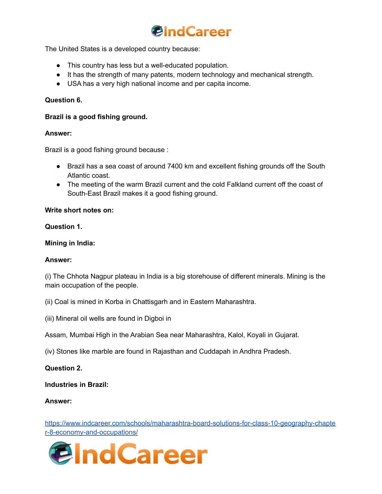 Maharashtra Board Solutions for Class 10- Geography: Chapter 8- Economy and Occupations - Page 62