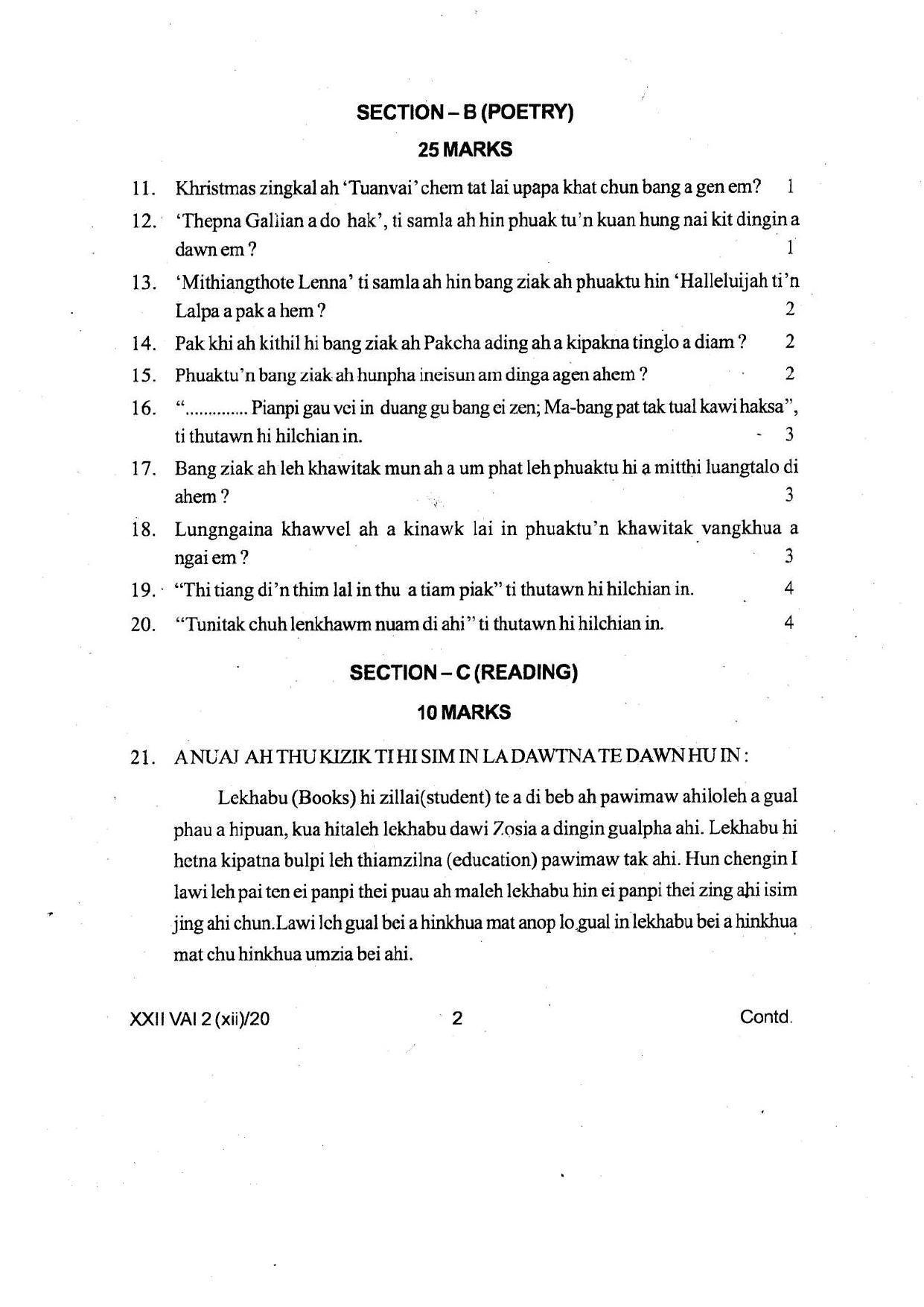 COHSEM Class 12 Vaiphei Question Papers 2020 - Page 2