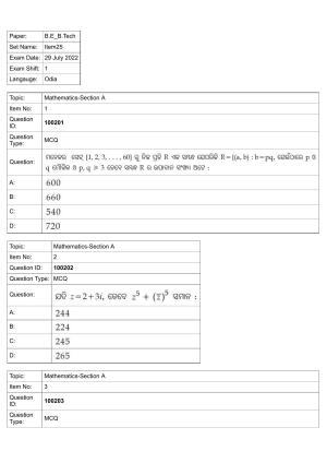 JEE Mains 2022: B.Arch Odiya (Shift 1) 29-07-2022 Question Paper