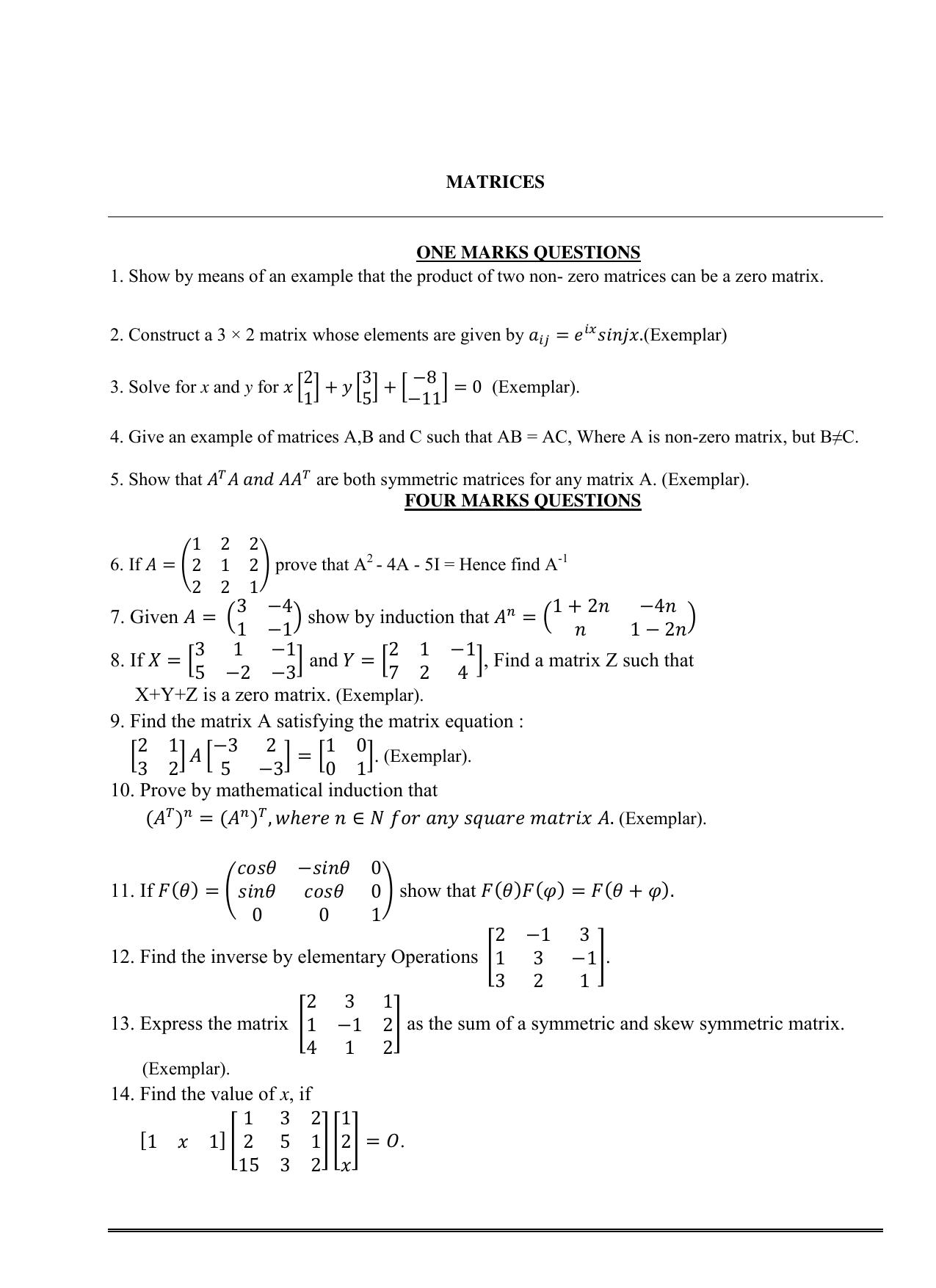 CBSE Class 12 Maths Matrices and determinants - Page 1
