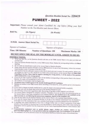 PUMEET 2022 Question Papers