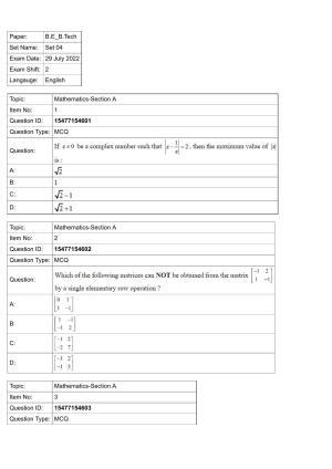 JEE Mains 2022: BTech English (Shift 2) 29-07-2022 Question Paper