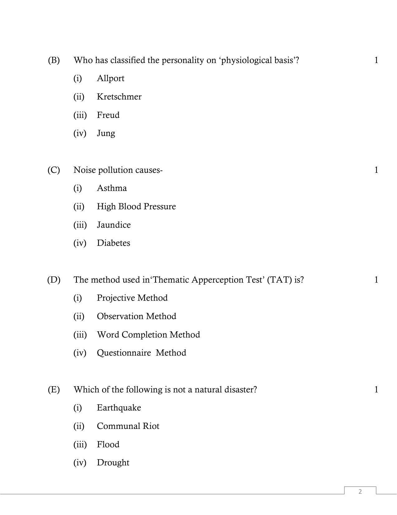 UP Board Class 12 Psychology Model Papers 2023 - Page 2