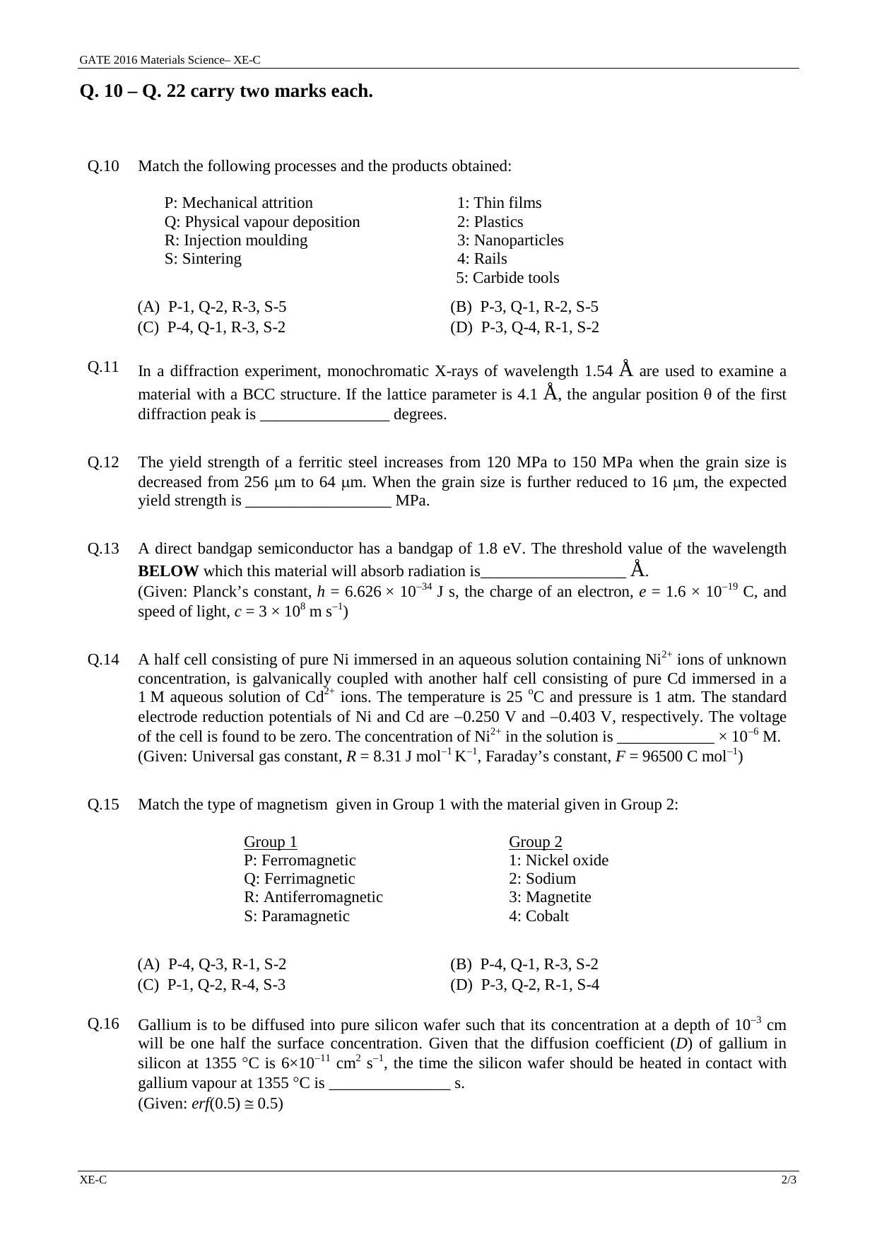 GATE 2016 Engineering Sciences (XE) Question Paper with Answer Key - Page 13
